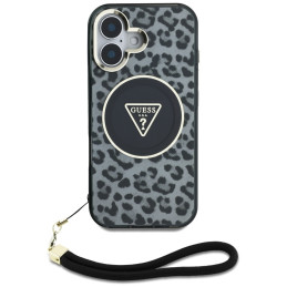 „Guess“ HC IML leopardo formos trikampio formos laidinis dėklas „MagSafe“, skirtas „iPhone 16“ – juodas