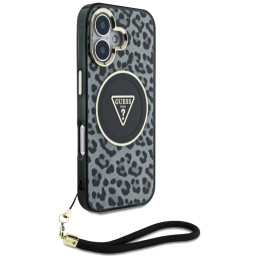 „Guess“ HC IML leopardo formos trikampio formos laidinis dėklas „MagSafe“, skirtas „iPhone 16“ – juodas