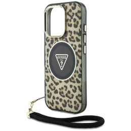 „Guess“ HC IML leopardo trikampio formos laidinis dėklas „MagSafe“ dėklui, skirtas „iPhone 16 Pro“ – rudas