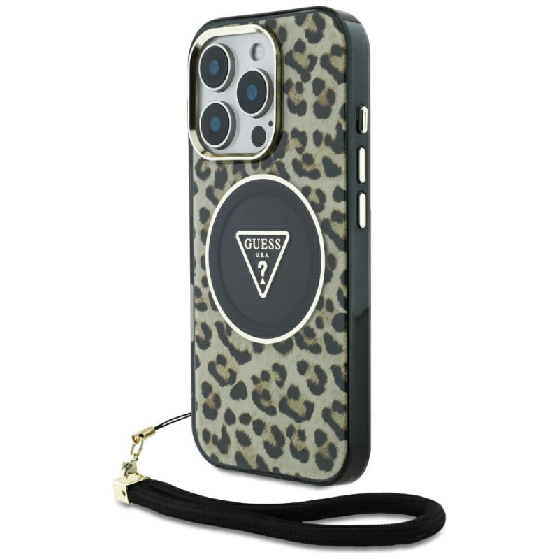 „Guess“ HC IML leopardo trikampio formos laidinis dėklas „MagSafe“ dėklui, skirtas „iPhone 16 Pro Max“ – rudas