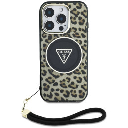 „Guess“ HC IML leopardo trikampio formos laidinis dėklas „MagSafe“ dėklui, skirtas „iPhone 16 Pro Max“ – rudas