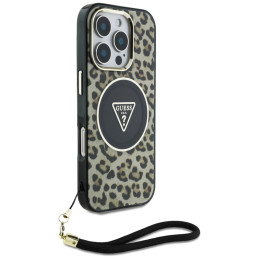 „Guess“ HC IML leopardo trikampio formos laidinis dėklas „MagSafe“ dėklui, skirtas „iPhone 16 Pro Max“ – rudas