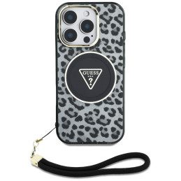 „Guess“ HC IML leopardo trikampio formos laidinis dėklas „MagSafe“ dėklui, skirtas „iPhone 16 Pro Max“ – juodas