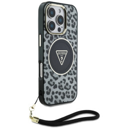 „Guess“ HC IML leopardo trikampio formos laidinis dėklas „MagSafe“ dėklui, skirtas „iPhone 16 Pro Max“ – juodas