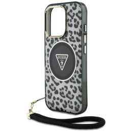 „Guess“ HC IML leopardo trikampio formos laidinis dėklas „MagSafe“ dėklui, skirtas „iPhone 16 Pro Max“ – juodas