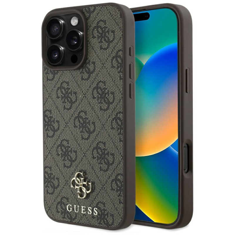 „Guess“ HC PU 4G mažas 4G ir klasikinis dėklas, skirtas „iPhone 16 Pro MagSafe“ – rudas