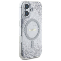 „Guess“ HC dervos dugnu blizgantis „MagSafe“ dėklas, skirtas „iPhone 16“ – sidabrinis