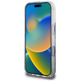 „Guess“ HC dervos dugnu su blizgučiais išskleistas „MagSafe“ dėklas, skirtas „iPhone 16 Pro Max“ – violetinis