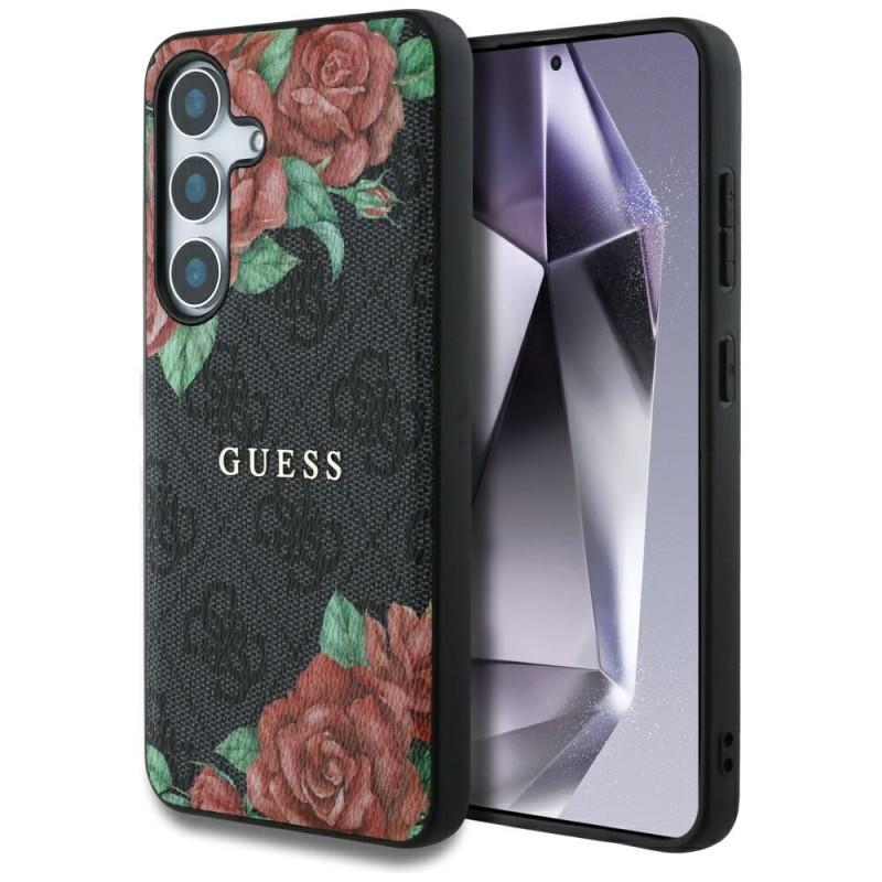 „Guess“ odinis 4G metalinis klasikinis „MagSafe“ dėklas, skirtas „Samsung Galaxy S25“ – juodas