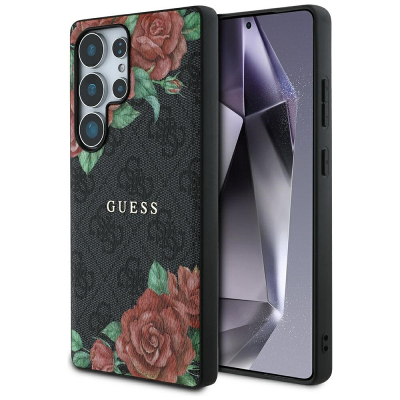 „Guess“ odinis 4G metalinis klasikinio logotipo „MagSafe“ dėklas, skirtas „Samsung Galaxy S25 Ultra“ – juodas