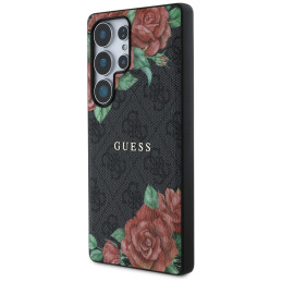 „Guess“ odinis 4G metalinis klasikinio logotipo „MagSafe“ dėklas, skirtas „Samsung Galaxy S25 Ultra“ – juodas