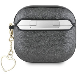 „Guess“ metalinio rašto „Charm“ dėklas, skirtas „AirPods 4“ ausinėms – juodas