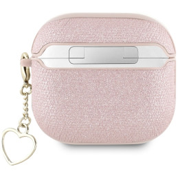 „Guess“ metalinio rašto „Charm“ dėklas, skirtas „AirPods 4“ ausinėms – rožinis