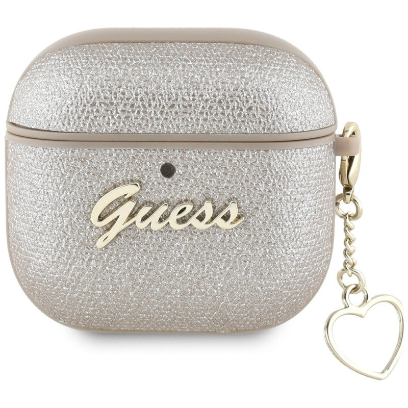 „Guess“ metalinio rašto „Charm“ dėklas, skirtas „AirPods 4“ ausinėms – auksinis