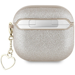 „Guess“ metalinio rašto „Charm“ dėklas, skirtas „AirPods 4“ ausinėms – auksinis