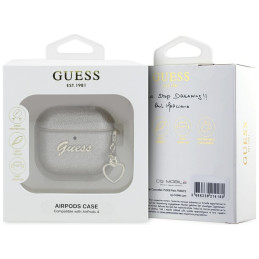 „Guess“ metalinio rašto „Charm“ dėklas, skirtas „AirPods 4“ ausinėms – auksinis