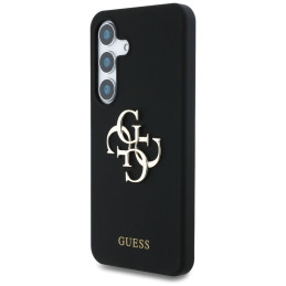 „Guess“ silikoninis dėklas su dideliu 4G logotipu apačioje, skirtas „Samsung Galaxy S25“ - juodas
