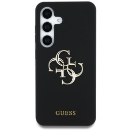 „Guess“ silikoninis dėklas su dideliu 4G logotipu apačioje, skirtas „Samsung Galaxy S25“ - juodas