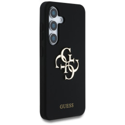 „Guess“ silikoninis dėklas su dideliu 4G logotipu apačioje, skirtas „Samsung Galaxy S25“ - juodas