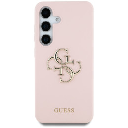 „Guess“ silikoninis dėklas „Samsung Galaxy S25“ su dideliu 4G logotipu apačioje – rožinis