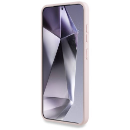 „Guess“ silikoninis dėklas „Samsung Galaxy S25“ su dideliu 4G logotipu apačioje – rožinis