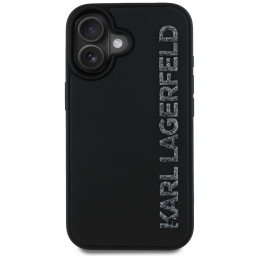 Karl Lagerfeld HC 3D guminis pailgas blizgučių dėklas iPhone 16 telefonui – juodas