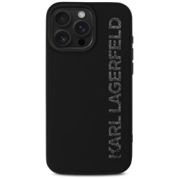 Karl Lagerfeld HC 3D guminis pailgas blizgučių dėklas iPhone 16 Pro telefonui – juodas