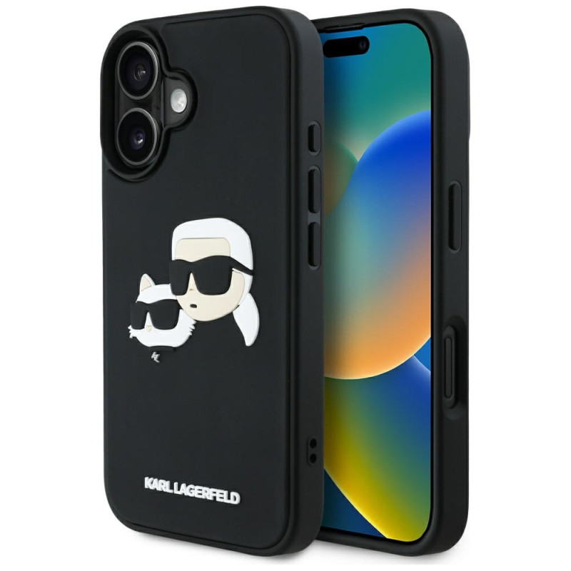 Karl Lagerfeld HC 3D guminis dvigubų galvučių iPhone 16 dėklas – juodas