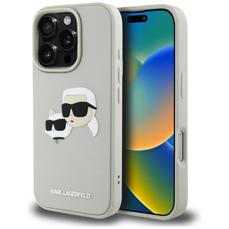 Karl Lagerfeld HC 3D Rubber Double Heads iPhone 16 Pro Max dėklas – smėlio spalvos