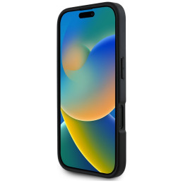 Karl Lagerfeld HC Grained PU Metal iPhone 16 dėklas su kortelių skyreliu, Signature, juodas