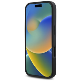Karl Lagerfeld HC Grained PU Metal iPhone 16 Pro dėklas su kortelių skyreliu, Signature raštu, juodas