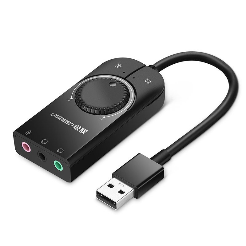 „Ugreen“ išorinė garso plokštė, muzikos adapteris, USB - 3,5 mm mini lizdas su garsumo reguliatoriumi, 15 cm, juodas (40...