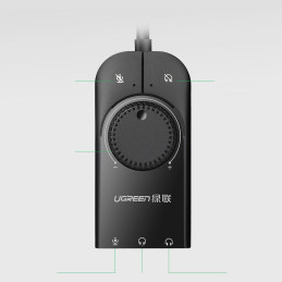 „Ugreen“ išorinė garso plokštė, muzikos adapteris, USB - 3,5 mm mini lizdas su garsumo reguliatoriumi, 15 cm, juodas (40...