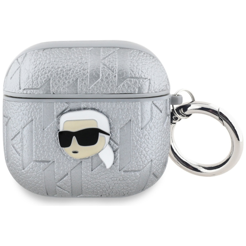 Karl Lagerfeld Monogram Karl Head dėklas, skirtas AirPods 4 ausinėms - sidabrinis