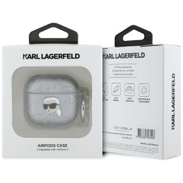 Karl Lagerfeld Monogram Karl Head dėklas, skirtas AirPods 4 ausinėms - sidabrinis