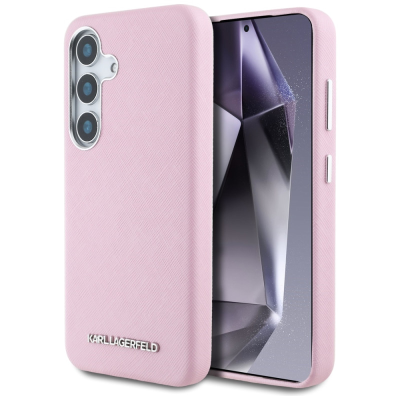Karl Lagerfeld Saffiano pilnai įvyniojamas pailgas metalinis logotipas su MagSafe dėklu, skirtas Samsung Galaxy S25 - ro...