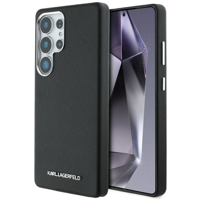 Karl Lagerfeld Saffiano pilnai įvyniojamas pailgas metalinis logotipas su MagSafe dėklu, skirtas Samsung Galaxy S25 Ultr...