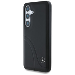 „Mercedes“ odinis lenktų siūlių dėklas, skirtas „Samsung Galaxy S25“ – juodas
