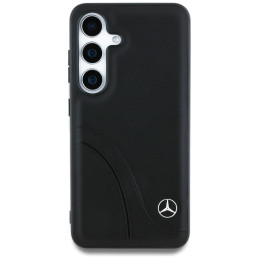 „Mercedes“ odinis lenktų siūlių dėklas, skirtas „Samsung Galaxy S25“ – juodas