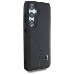 „Mercedes“ odinis lenktų siūlių dėklas, skirtas „Samsung Galaxy S25“ – juodas