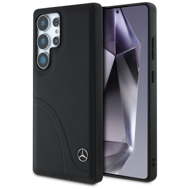 „Mercedes“ odinis lenktų siūlių dėklas, skirtas „Samsung Galaxy S25 Ultra“ – juodas