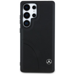 „Mercedes“ odinis lenktų siūlių dėklas, skirtas „Samsung Galaxy S25 Ultra“ – juodas