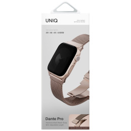 UNIQ Dante Pro Apple Watch dirželis, 44/ 45/ 46/ 49 mm, nerūdijančio plieno – rožinis