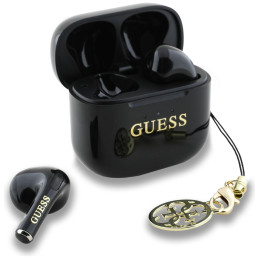 „Guess“ blizgios spalvos spausdintos klasikinės logotipo ir žavesio TWS ausinės – juodos