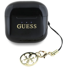 „Guess“ blizgios spalvos spausdintos klasikinės logotipo ir žavesio TWS ausinės – juodos