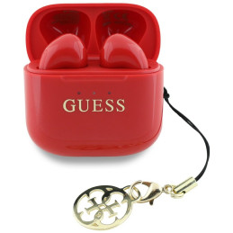 „Guess“ blizgios spalvos spausdintos klasikinės logotipo ir žavesio TWS ausinės – raudonos