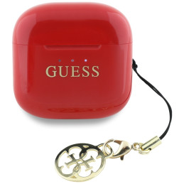 „Guess“ blizgios spalvos spausdintos klasikinės logotipo ir žavesio TWS ausinės – raudonos