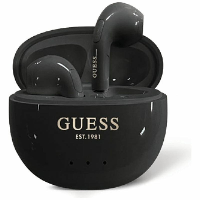 „Guess“ blizgios kiaušinio formos spausdinto klasikinio logotipo TWS ausinės - juodos