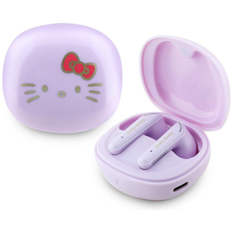 Hello Kitty TWS ausinės su blizgia apdaila – violetinės