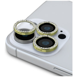 „Guess BP Rhinestone 2in1“ ekrano apsaugos ir kameros objektyvo rinkinys, skirtas „iPhone 16 Pro Max“ – auksinis